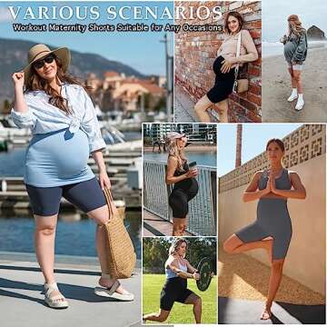 GROTEEN 3 Pack Women's Maternity Shorts Over Belly with Pockets - 8'' High Waisted Workout Yoga Preg...