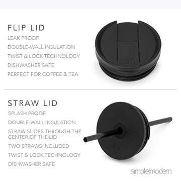 Simple Modern Insulated Tumbler | 16oz Travel Mug with Lid and Straw