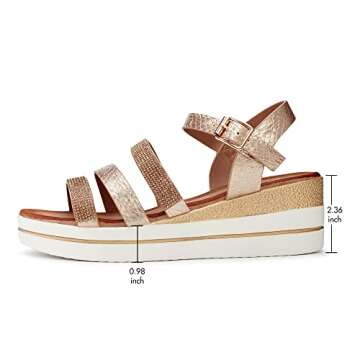 Hawkwell Women's Wedge Sandals Platform Sandal Comfortable Beach Shoes Elastic Ankle Strap Casual Summer Sandals,Gold Synthesis 7 M US