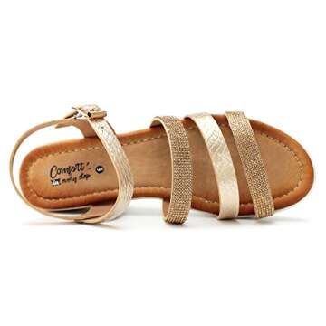 Hawkwell Women's Wedge Sandals Platform Sandal Comfortable Beach Shoes Elastic Ankle Strap Casual Summer Sandals,Gold Synthesis 7 M US