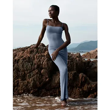 PUMIEY Women's Slip Maxi Dress - Soft Ribbed Comfort and Style