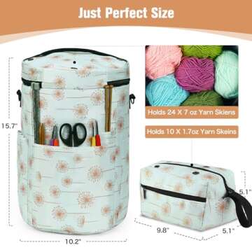 ZFZGFRCS 2PCS Knitting Bag Crochet Bag Organizer Set Round Yarn Storage Bag And Rectangle Yarn Bags For Crocheting Knitting Bags And Totes (Dandelion)