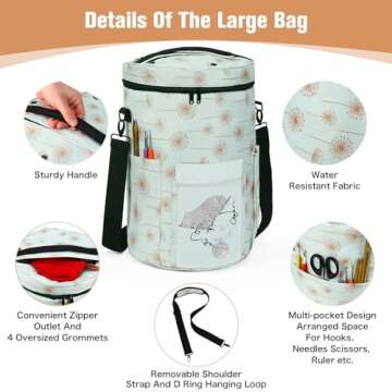 ZFZGFRCS 2PCS Knitting Bag Crochet Bag Organizer Set Round Yarn Storage Bag And Rectangle Yarn Bags For Crocheting Knitting Bags And Totes (Dandelion)