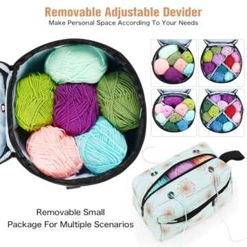 ZFZGFRCS 2PCS Knitting Bag Crochet Bag Organizer Set Round Yarn Storage Bag And Rectangle Yarn Bags For Crocheting Knitting Bags And Totes (Dandelion)