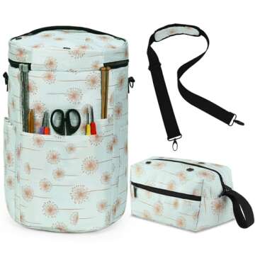 ZFZGFRCS 2PCS Knitting Bag Crochet Bag Organizer Set Round Yarn Storage Bag And Rectangle Yarn Bags For Crocheting Knitting Bags And Totes (Dandelion)