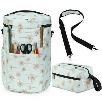 ZFZGFRCS 2PCS Knitting Bag Crochet Bag Organizer Set Round Yarn Storage Bag And Rectangle Yarn Bags For Crocheting Knitting Bags And Totes (Dandelion)