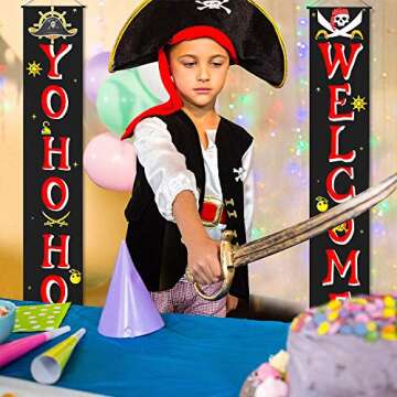 Pirate Happy Birthday Banner Pirate Party Supplies Decorations Porch Sign for Hanging Decoration for Indoor/Outdoor Decoration Party