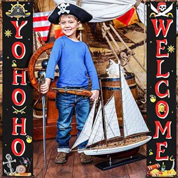 Pirate Happy Birthday Banner Pirate Party Supplies Decorations Porch Sign for Hanging Decoration for Indoor/Outdoor Decoration Party