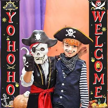 Pirate Happy Birthday Banner Pirate Party Supplies Decorations Porch Sign for Hanging Decoration for Indoor/Outdoor Decoration Party