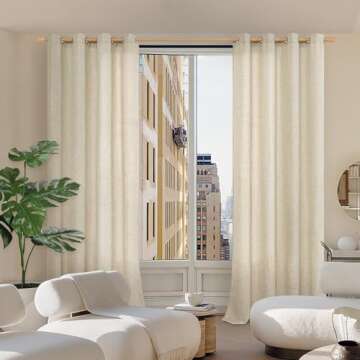 BGment Linen Curtains 84 Inch Length 2 Panels, Living Room Curtains Burlap Textured Light Filtering Thick Grommet Window Drapes for Farmhouse, Each 52 Inch Wide, Natural Beige