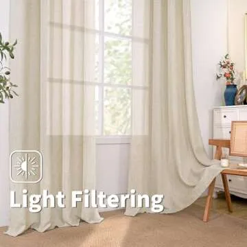 BGment Linen Curtains 84 Inch Length 2 Panels, Living Room Curtains Burlap Textured Light Filtering Thick Grommet Window Drapes for Farmhouse, Each 52 Inch Wide, Natural Beige