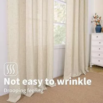 BGment Linen Curtains 84 Inch Length 2 Panels, Living Room Curtains Burlap Textured Light Filtering Thick Grommet Window Drapes for Farmhouse, Each 52 Inch Wide, Natural Beige