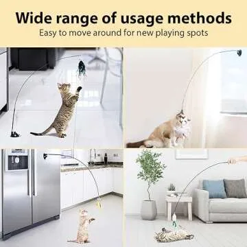 Leo's Paw The Original Interactive Bird Simulation Cat Toy Set Realistic Colorful Feathers Bells Wand Self-Holding Suction Base Stimulating Real-Life Flying Bird Impression Hunting Play (w. 5 Birds)