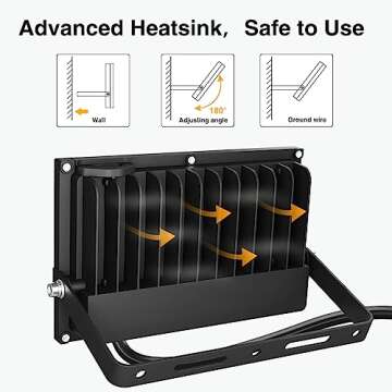 Onforu 60W Flood Lights Outdoor, 6000lm Bright LED Work Light with Plug, 6500K Daylight White LED Flood Lighting, IP66 Waterproof Security Lights Yard Lights for Yard Garage Stadium 2 Pack