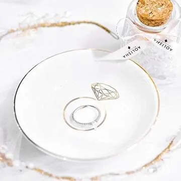 Quany Life Engagement Ring Dish Jewelry Tray - Mrs Engaged Gifts for Her Ring Tray Engagement Gift for Engaged Ring Dish Holder Bride Dish Gift Gold Ceramic Trinket Tray Wedding Ring Holder