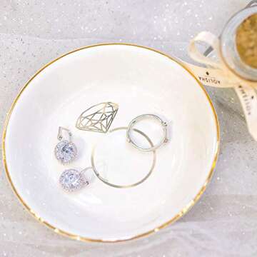 Quany Life Engagement Ring Dish Jewelry Tray - Mrs Engaged Gifts for Her Ring Tray Engagement Gift for Engaged Ring Dish Holder Bride Dish Gift Gold Ceramic Trinket Tray Wedding Ring Holder