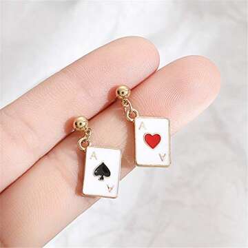 ANDPAI Unique Funny 18K Gold Plated Hypoallergenic Poker hearts and spades A Ace Playing Cards Dangle Drop Stud Earrings For Women Gambling Casino Jewelry Gift (Gold)