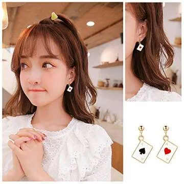 ANDPAI Unique Funny 18K Gold Plated Hypoallergenic Poker hearts and spades A Ace Playing Cards Dangle Drop Stud Earrings For Women Gambling Casino Jewelry Gift (Gold)