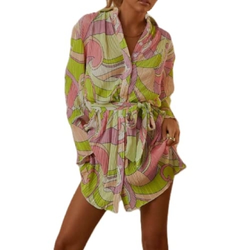 NUFIWI Pleated Mini Shirt Dress for Women - Stylish and Chic