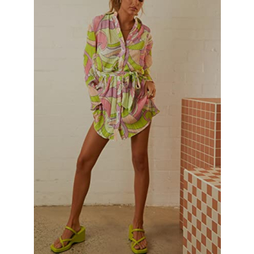 NUFIWI Pleated Mini Shirt Dress for Women - Stylish and Chic