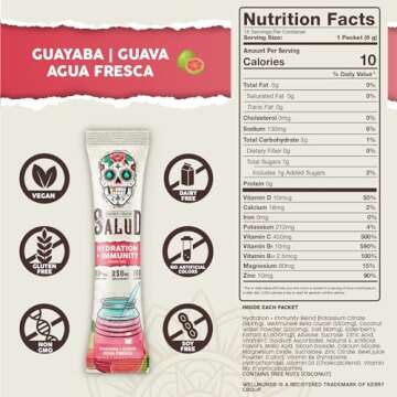 Salud 2-in-1 Hydration Packets + Immunity Electrolytes Powder, Guava - Guayaba Agua Fresca Drink Mix, Elderberry, Dairy & Soy Free, Non-GMO, Gluten Free, Vegan, Low Calorie, 1g Sugar (15 Servings)