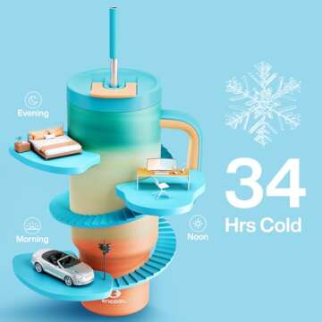 ENCOOL 40 oz Tumbler with Handle and Straw, 100% Leakproof Insulated Tumbler with Lid and Straw, Sta...