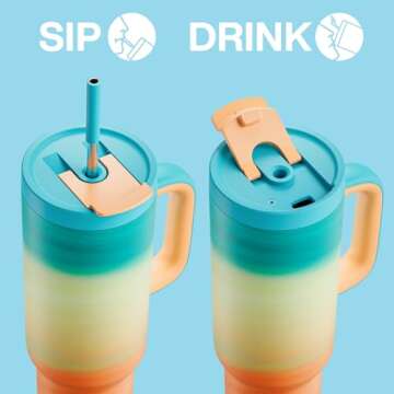 ENCOOL 40 oz Tumbler with Handle and Straw, 100% Leakproof Insulated Tumbler with Lid and Straw, Stainless Steel Travel Mug, Keeps Cold for 34 Hours, Car Cup Holder Friendly (Avenue)