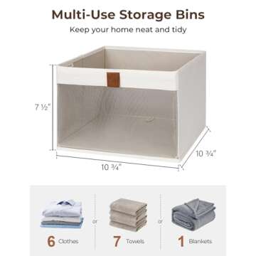 StorageWorks Closet Storage Bins, Storage Baskets with Clear Window and Handles, Fabric Organizer for Clothes, Foldable Cube for Shelves, Beige, 3 Pack