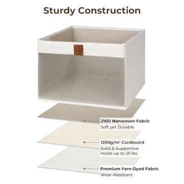 StorageWorks Closet Storage Bins, Storage Baskets with Clear Window and Handles, Fabric Organizer for Clothes, Foldable Cube for Shelves, Beige, 3 Pack