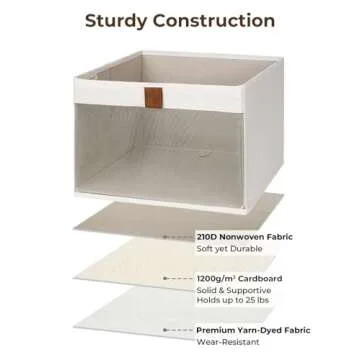 StorageWorks Closet Storage Bins, Storage Baskets with Clear Window and Handles, Fabric Organizer for Clothes, Foldable Cube for Shelves, Beige, 3 Pack