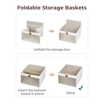StorageWorks Closet Storage Bins, Storage Baskets with Clear Window and Handles, Fabric Organizer for Clothes, Foldable Cube for Shelves, Beige, 3 Pack