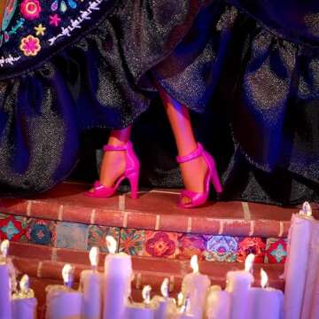 Barbie Signature Doll, 2024 Día De Muertos Collectible in Black Dress with Blue Ruffle Top, Embroidered Print, and Colorful Accessories