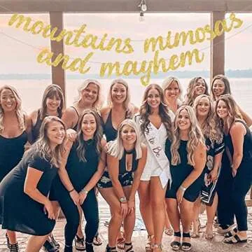 Cabin Bachelorette Party Decorations, Mountains, Mimosas and Mayhem Banner Gold, Mountain Camping Glamping Bridal Shower Engagement Wedding Supplies