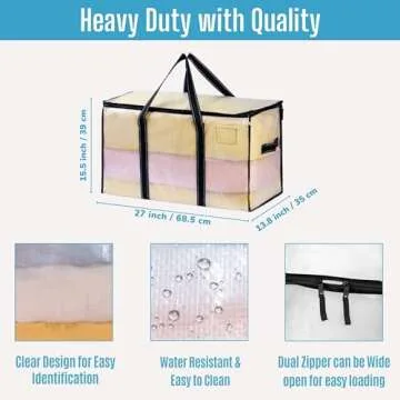 VENO 6 Pack Moving Bags, Heavy Duty, Moving Boxes Alternative, Packing Storage Supplies for Dorm Room Essentials with Zipper for Clothes, Large Totes for Packaging (Clear-6 Pack)