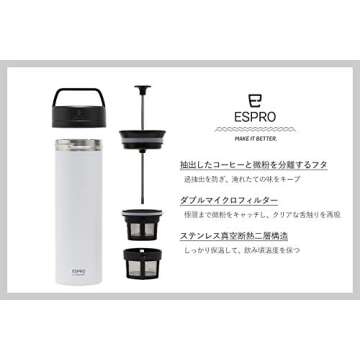 ESPRO P0 Ultralight French Press Coffee Maker for Travel, Vacuum Insulated Stainless Steel, 16 Ounce...