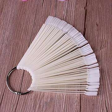 50 Tips Transparent Fan-shaped Nail Art Tips Display Polish Board Display Practice Sticks Tool with Metal Screw Split Ring Holder