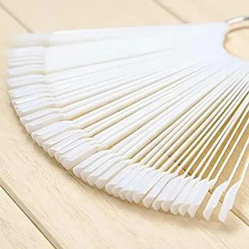 50 Tips Transparent Fan-shaped Nail Art Tips Display Polish Board Display Practice Sticks Tool with Metal Screw Split Ring Holder