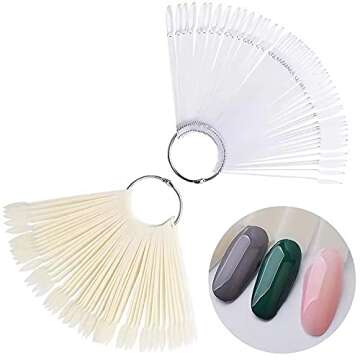50 Tips Transparent Fan-shaped Nail Art Tips Display Polish Board Display Practice Sticks Tool with Metal Screw Split Ring Holder