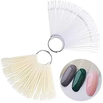 50 Tips Transparent Fan-shaped Nail Art Tips Display Polish Board Display Practice Sticks Tool with Metal Screw Split Ring Holder