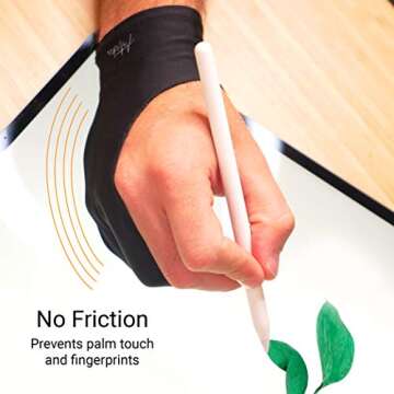 Articka Artist Glove for Drawing Tablet, iPad (Smudge Guard, Two-Finger, Reduces Friction, Elastic Lycra, Good for Right and Left Hand) (Small, Black&White 2-Pack)