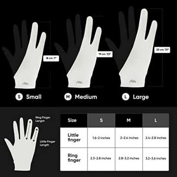 Articka Artist Glove for Drawing Tablet, iPad (Smudge Guard, Two-Finger, Reduces Friction, Elastic Lycra, Good for Right and Left Hand) (Small, Black&White 2-Pack)