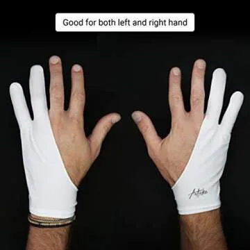 Articka Artist Glove for Drawing Tablet, iPad (Smudge Guard, Two-Finger, Reduces Friction, Elastic Lycra, Good for Right and Left Hand) (Small, Black&White 2-Pack)