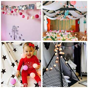 XIYUNTE Cotton Ball String Lights, 3M/10FT 20 LED Cotton Ball Lights, USB or Battery Powered 4CM Cot...