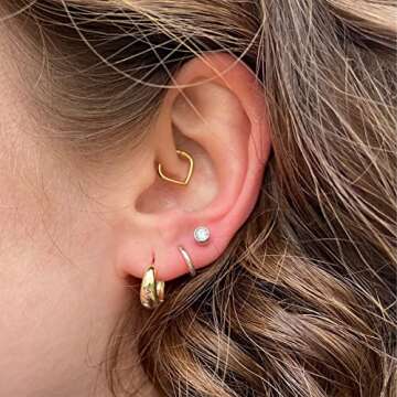 KISSPAT 14K Gold Plated Small Chunky Huggie Hoop Earrings for Women | Chunky Gold Earrings Hypoallergenic Sterling Silver Post Thick Huggie Earring Leverback Gold Earring