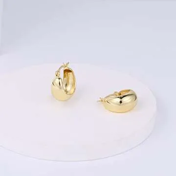 KISSPAT 14K Gold Plated Small Chunky Huggie Hoop Earrings for Women | Chunky Gold Earrings Hypoallergenic Sterling Silver Post Thick Huggie Earring Leverback Gold Earring