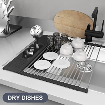 LEMIKKLE Roll Up Dish Drying Rack for Efficient Kitchen Use