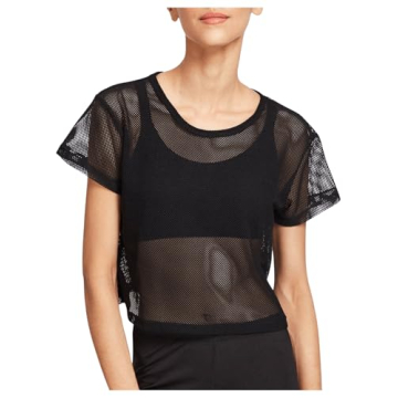 SweatyRocks Women's Sexy Sheer Mesh Fishnet Net Short Sleeve T-Shirt Crop Top Black XL
