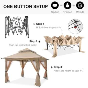 ABCCANOPY Pop Up Gazebo 13x13 - Outdoor Canopy Tent with Mosquito Netting for Patio Garden Backyard (Khaki)