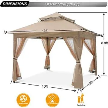 ABCCANOPY Pop Up Gazebo 13x13 - Outdoor Canopy Tent with Mosquito Netting for Patio Garden Backyard (Khaki)