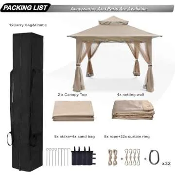 ABCCANOPY Pop Up Gazebo 13x13 - Outdoor Canopy Tent with Mosquito Netting for Patio Garden Backyard (Khaki)